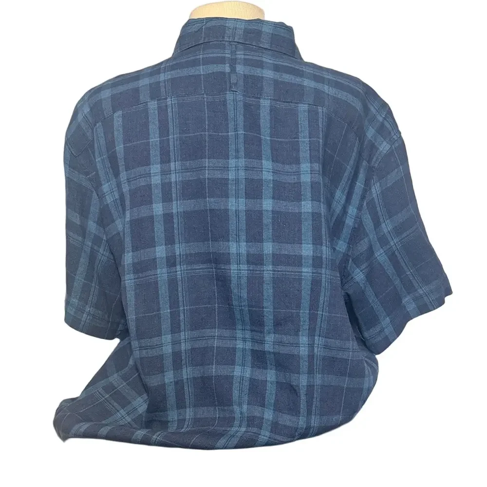 Banana Republic Blue Plaid 100% Linen Short Sleeve Button Up Shirt Men’s XL